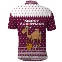 Qatar Christmas Polo Shirt with Maroon-White Design, National Emblem, and Camel Motif - Wonder Print Shop