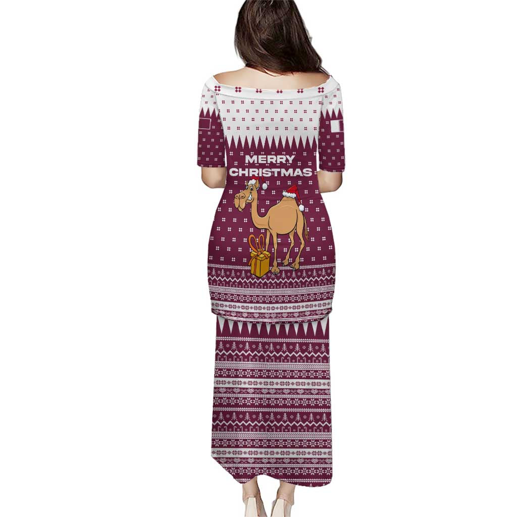 Qatar Christmas Puletasi with Maroon-White Design, National Emblem, and Camel Motif - Wonder Print Shop