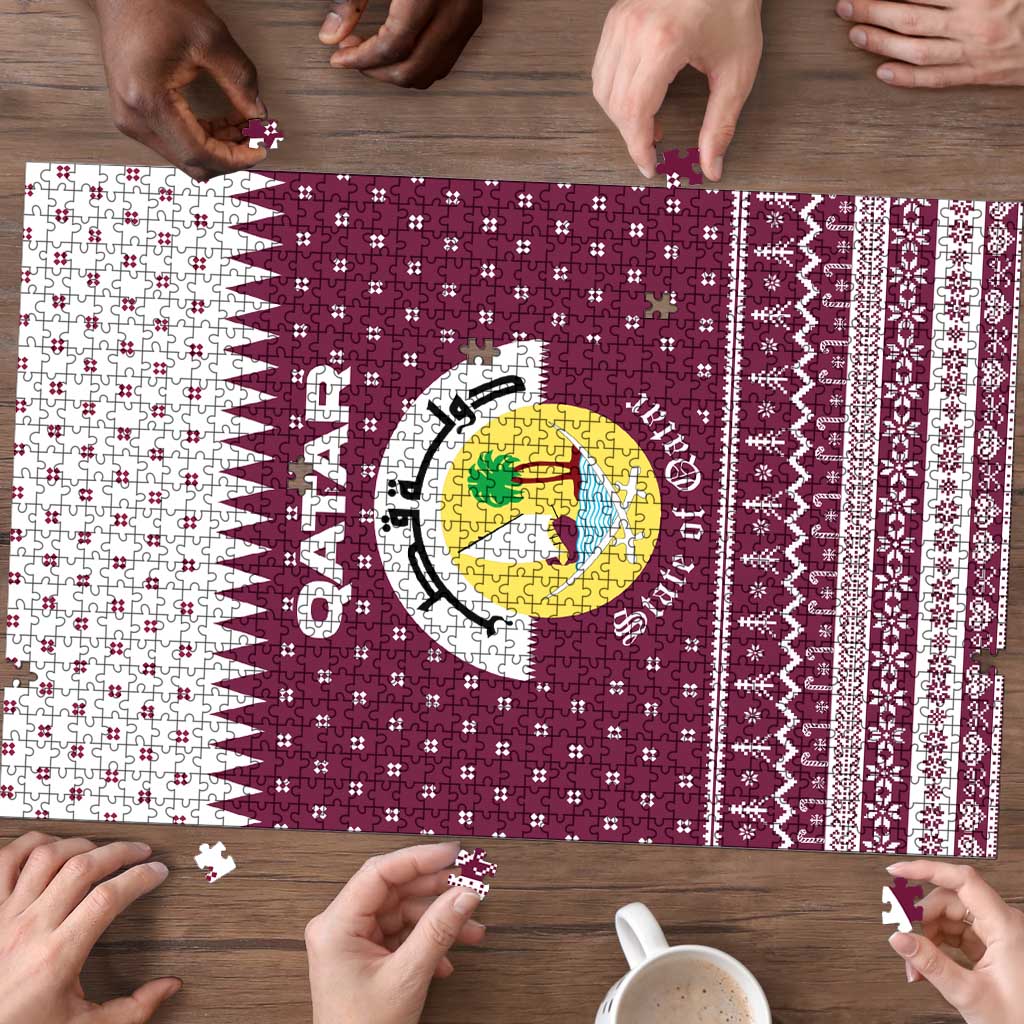 Qatar Christmas Puzzle with Maroon-White Design, National Emblem, and Camel Motif - Wonder Print Shop