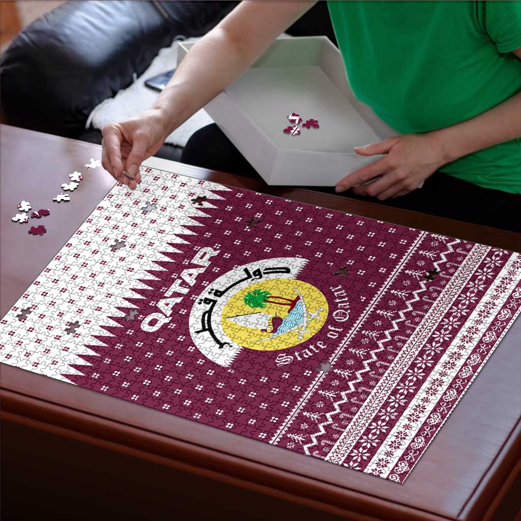 Qatar Christmas Puzzle with Maroon-White Design, National Emblem, and Camel Motif - Wonder Print Shop
