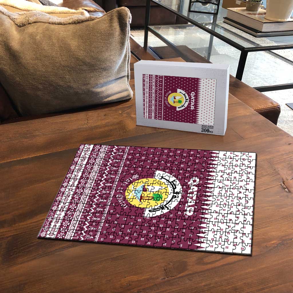 Qatar Christmas Puzzle with Maroon-White Design, National Emblem, and Camel Motif - Wonder Print Shop