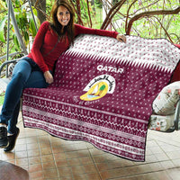 Qatar Christmas Quilt with Maroon-White Design, National Emblem, and Camel Motif - Wonder Print Shop