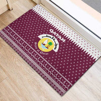 Qatar Christmas Rubber Doormat with Maroon-White Design, National Emblem, and Camel Motif - Wonder Print Shop