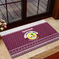 Qatar Christmas Rubber Doormat with Maroon-White Design, National Emblem, and Camel Motif - Wonder Print Shop