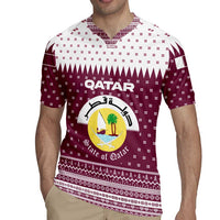 Qatar Christmas Rugby Jersey with Maroon-White Design, National Emblem, and Camel Motif - Wonder Print Shop