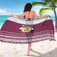 Qatar Christmas Sarong with Maroon-White Design, National Emblem, and Camel Motif - Wonder Print Shop