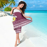 Qatar Christmas Sarong with Maroon-White Design, National Emblem, and Camel Motif - Wonder Print Shop