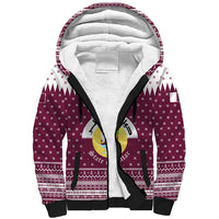 Qatar Christmas Sherpa Hoodie with Maroon-White Design, National Emblem, and Camel Motif - Wonder Print Shop