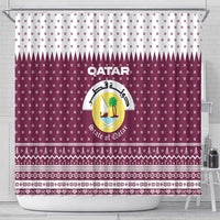 Qatar Christmas Shower Curtain with Maroon-White Design, National Emblem, and Camel Motif - Wonder Print Shop