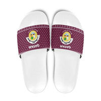 Qatar Christmas Slide Sandals with Maroon-White Design, National Emblem, and Camel Motif - Wonder Print Shop
