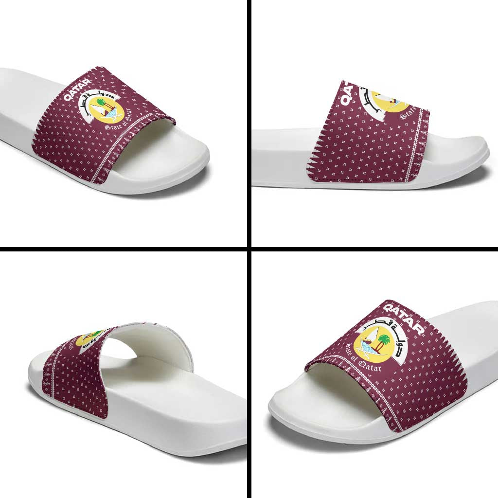 Qatar Christmas Slide Sandals with Maroon-White Design, National Emblem, and Camel Motif - Wonder Print Shop