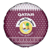 Qatar Christmas Spare Tire Cover with Maroon-White Design, National Emblem, and Camel Motif - Wonder Print Shop