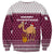 Qatar Christmas Sweatshirt with Maroon-White Design, National Emblem, and Camel Motif - Wonder Print Shop