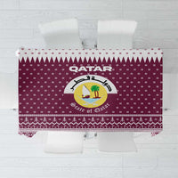 Qatar Christmas Tablecloth with Maroon-White Design, National Emblem, and Camel Motif - Wonder Print Shop