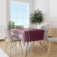 Qatar Christmas Tablecloth with Maroon-White Design, National Emblem, and Camel Motif - Wonder Print Shop