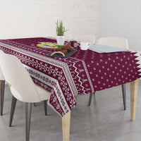 Qatar Christmas Tablecloth with Maroon-White Design, National Emblem, and Camel Motif - Wonder Print Shop