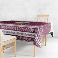 Qatar Christmas Tablecloth with Maroon-White Design, National Emblem, and Camel Motif - Wonder Print Shop