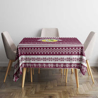 Qatar Christmas Tablecloth with Maroon-White Design, National Emblem, and Camel Motif - Wonder Print Shop