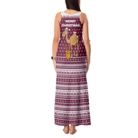 Qatar Christmas Tank Maxi Dress with Maroon-White Design, National Emblem, and Camel Motif - Wonder Print Shop