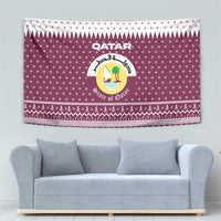 Qatar Christmas Tapestry with Maroon-White Design, National Emblem, and Camel Motif - Wonder Print Shop