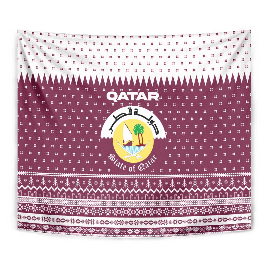 Qatar Christmas Tapestry with Maroon-White Design, National Emblem, and Camel Motif - Wonder Print Shop