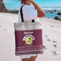 Qatar Christmas Tote Bag with Maroon-White Design, National Emblem, and Camel Motif - Wonder Print Shop