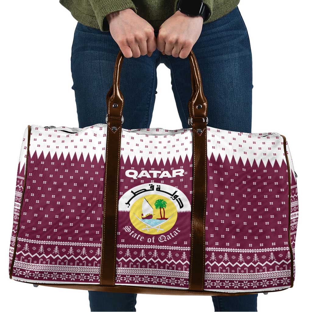Qatar Christmas Travel Bag with Maroon-White Design, National Emblem, and Camel Motif - Wonder Print Shop