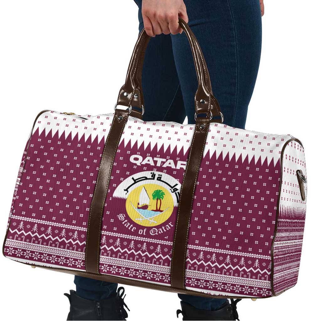 Qatar Christmas Travel Bag with Maroon-White Design, National Emblem, and Camel Motif - Wonder Print Shop