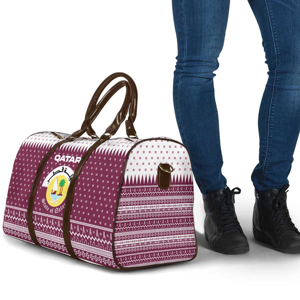 Qatar Christmas Travel Bag with Maroon-White Design, National Emblem, and Camel Motif - Wonder Print Shop