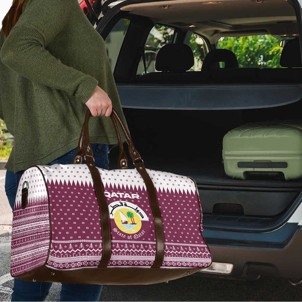 Qatar Christmas Travel Bag with Maroon-White Design, National Emblem, and Camel Motif - Wonder Print Shop