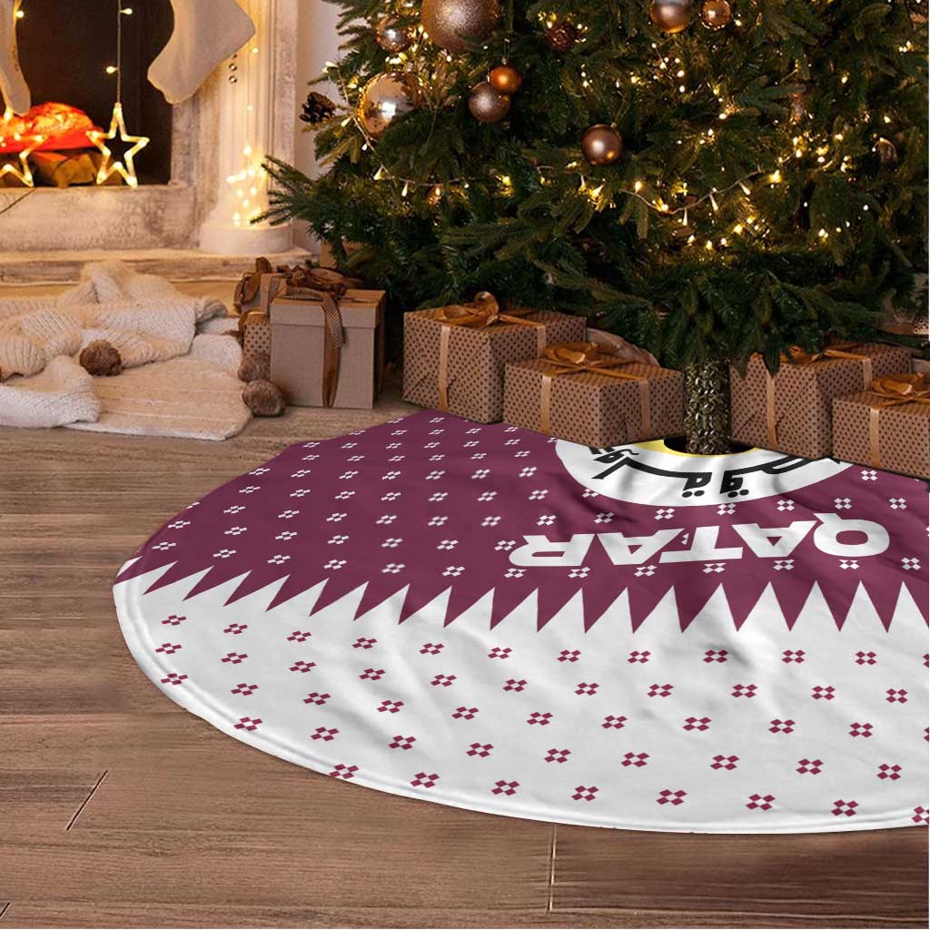 Qatar Christmas Tree Skirt with Maroon-White Design, National Emblem, and Camel Motif - Wonder Print Shop