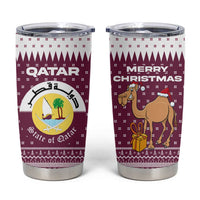 Qatar Christmas Tumbler Cup with Maroon-White Design, National Emblem, and Camel Motif - Wonder Print Shop