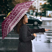 Qatar Christmas Umbrella with Maroon-White Design, National Emblem, and Camel Motif - Wonder Print Shop