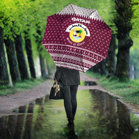 Qatar Christmas Umbrella with Maroon-White Design, National Emblem, and Camel Motif - Wonder Print Shop