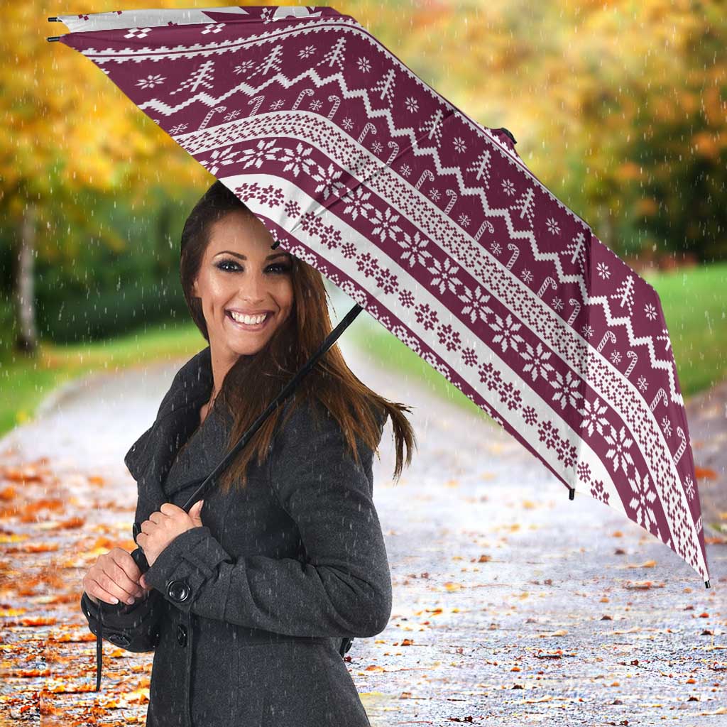 Qatar Christmas Umbrella with Maroon-White Design, National Emblem, and Camel Motif - Wonder Print Shop