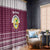 Qatar Christmas Window Curtain with Maroon-White Design, National Emblem, and Camel Motif - Wonder Print Shop