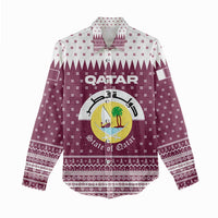 Qatar Christmas Women Casual Shirt with Maroon-White Design, National Emblem, and Camel Motif - Wonder Print Shop