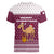 Qatar Christmas Women V-Neck T-Shirt with Maroon-White Design, National Emblem, and Camel Motif - Wonder Print Shop