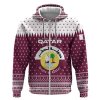 Qatar Christmas Zip Hoodie with Maroon-White Design, National Emblem, and Camel Motif - Wonder Print Shop