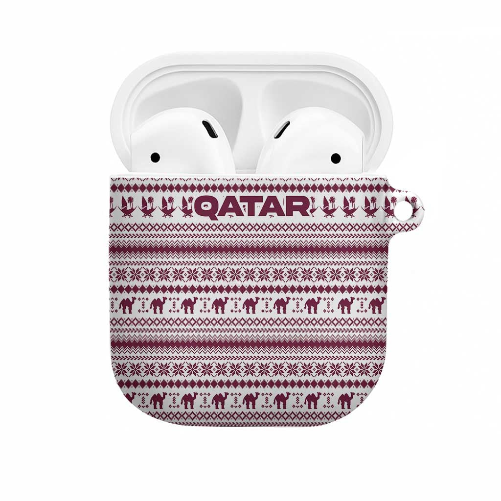 Qatar Christmas AirPods Case with Maroon-White Pattern, National Emblem, and Camel Motif - Wonder Print Shop