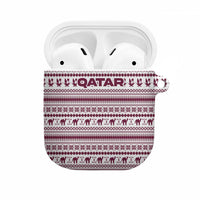 Qatar Christmas AirPods Case with Maroon-White Pattern, National Emblem, and Camel Motif - Wonder Print Shop