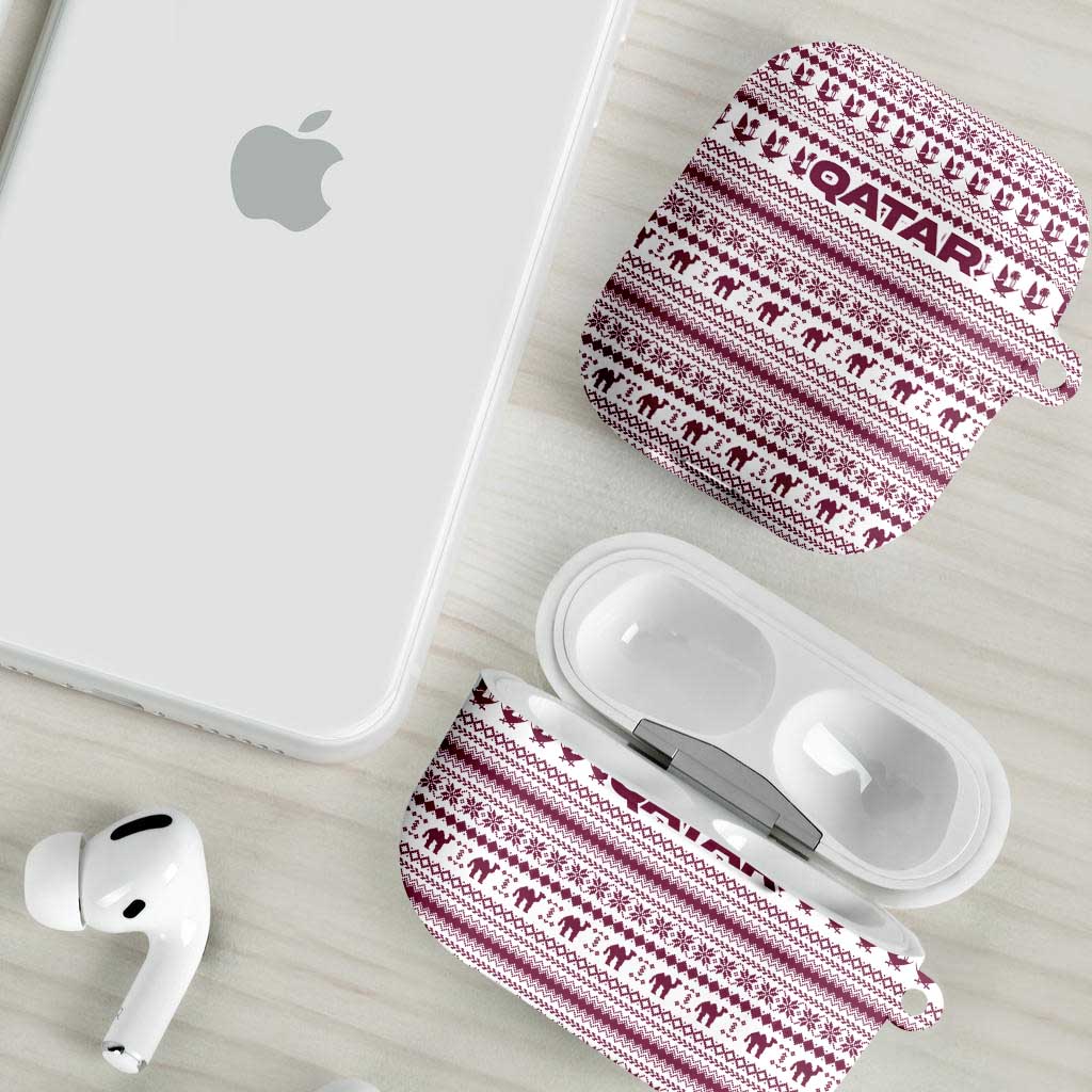 Qatar Christmas AirPods Case with Maroon-White Pattern, National Emblem, and Camel Motif - Wonder Print Shop