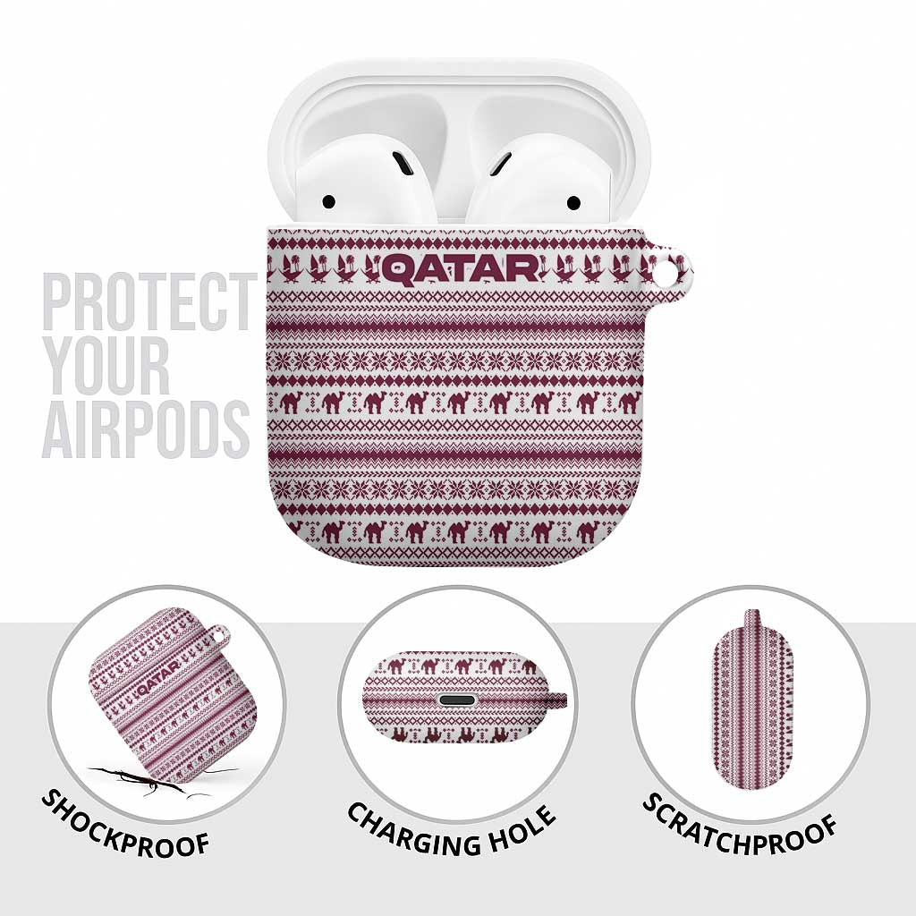 Qatar Christmas AirPods Case with Maroon-White Pattern, National Emblem, and Camel Motif - Wonder Print Shop