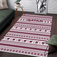 Qatar Christmas Area Rug with Maroon-White Pattern, National Emblem, and Camel Motif - Wonder Print Shop