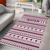 Qatar Christmas Area Rug with Maroon-White Pattern, National Emblem, and Camel Motif - Wonder Print Shop