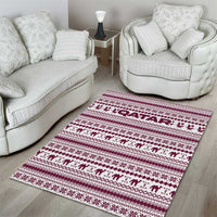 Qatar Christmas Area Rug with Maroon-White Pattern, National Emblem, and Camel Motif - Wonder Print Shop