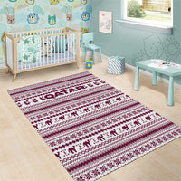 Qatar Christmas Area Rug with Maroon-White Pattern, National Emblem, and Camel Motif - Wonder Print Shop