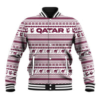 Qatar Christmas Baseball Jacket with Maroon-White Pattern, National Emblem, and Camel Motif - Wonder Print Shop