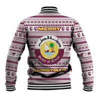Qatar Christmas Baseball Jacket with Maroon-White Pattern, National Emblem, and Camel Motif - Wonder Print Shop