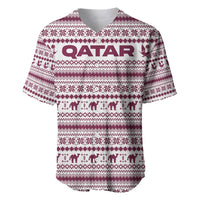 Qatar Christmas Baseball Jersey with Maroon-White Pattern, National Emblem, and Camel Motif - Wonder Print Shop